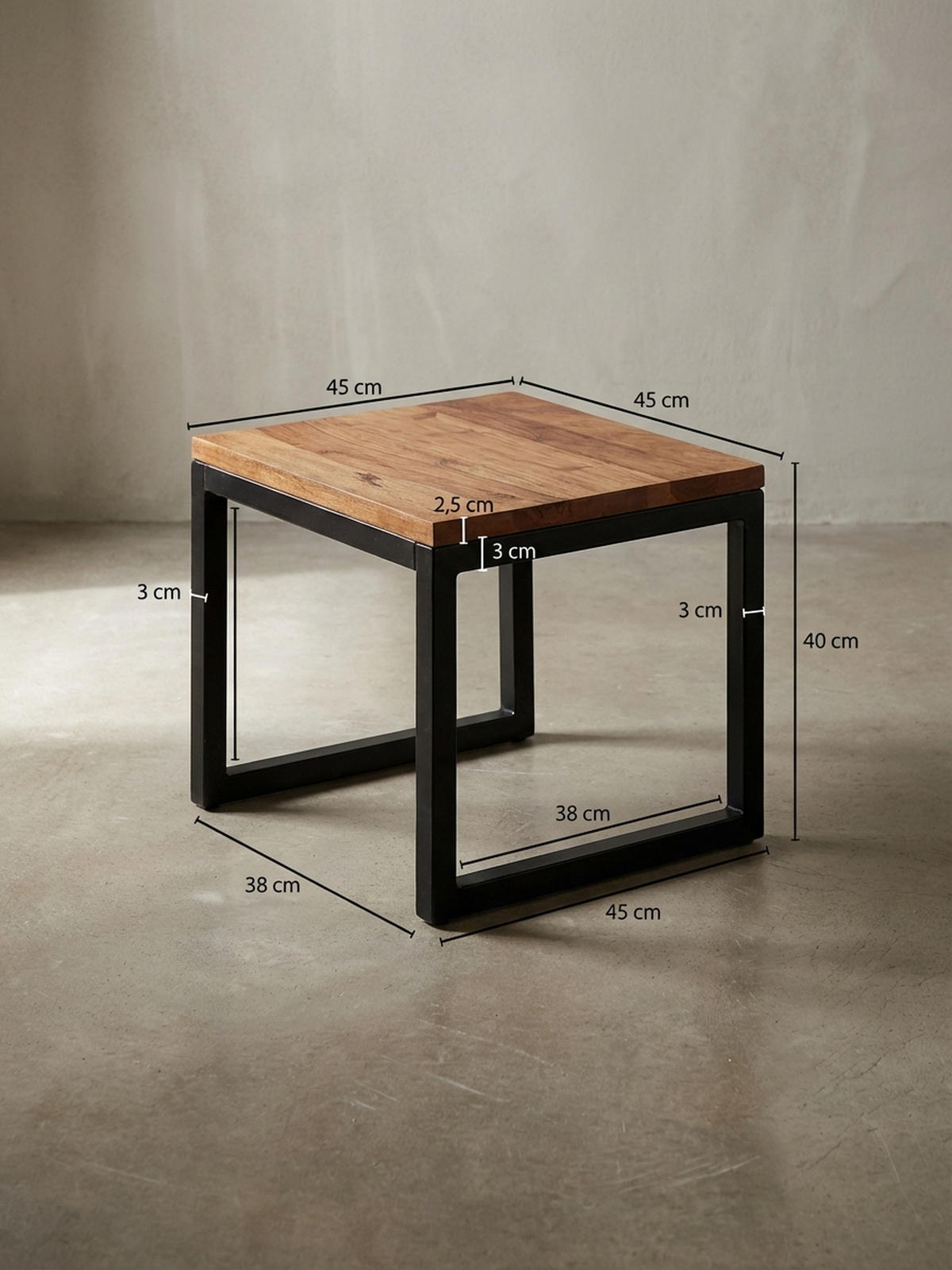 BEISTELLTISCH – Massivholz Braun rechteckig robust Industrial - Schwarz/Braun, Holz/Metall (45/45/40cm) - KADIMA DESIGN