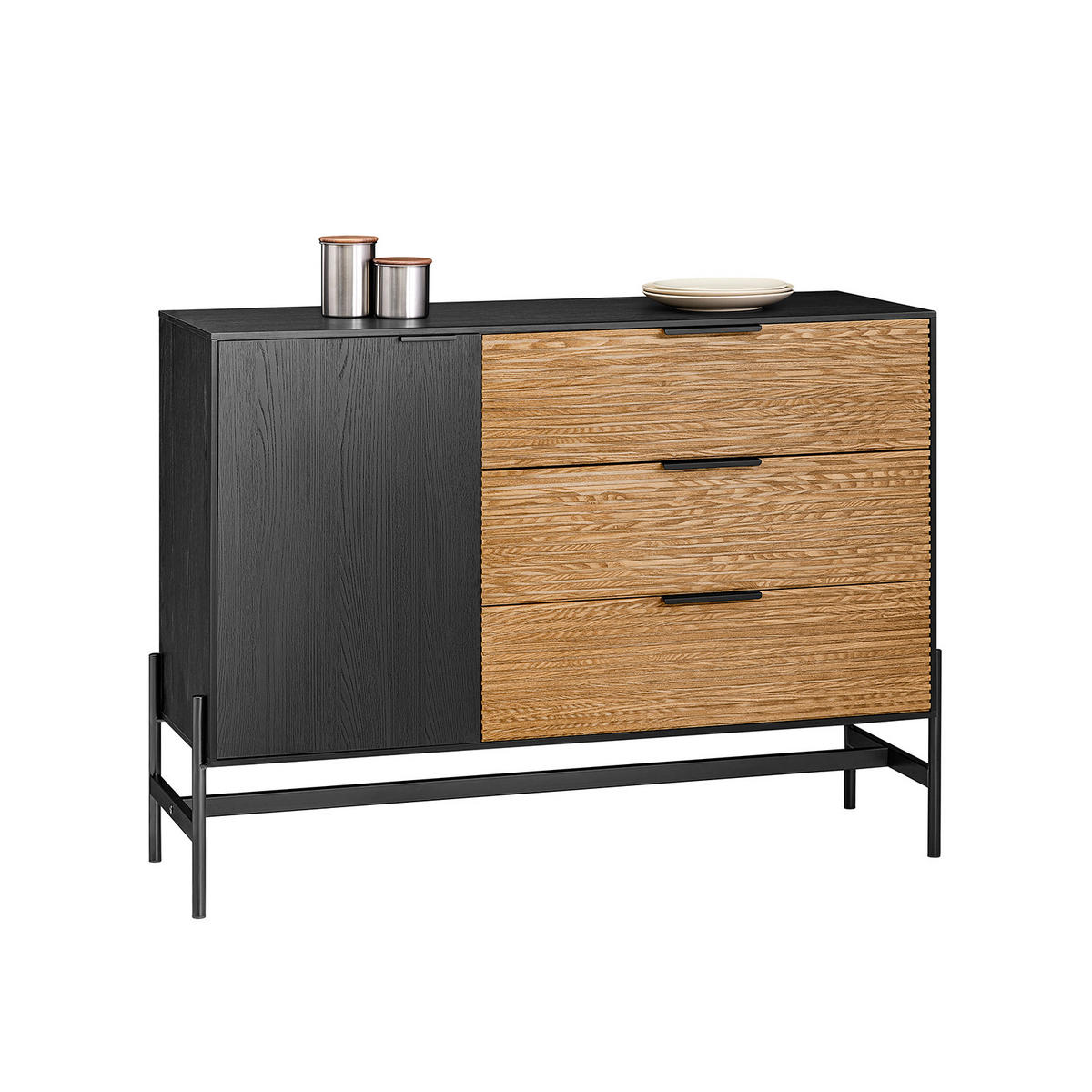 SIDEBOARD Schwarz-Natur - Schwarz/Naturfarben, Holzwerkstoff/Metall (114/83/40cm) - SoBuy