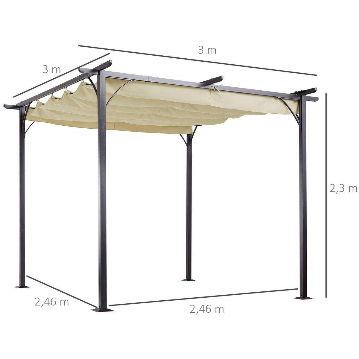 PERGOLA Wasserdicht UV-Schutz Beige - Beige, Kunststoff/Metall (300/230/300cm) - Outsunny