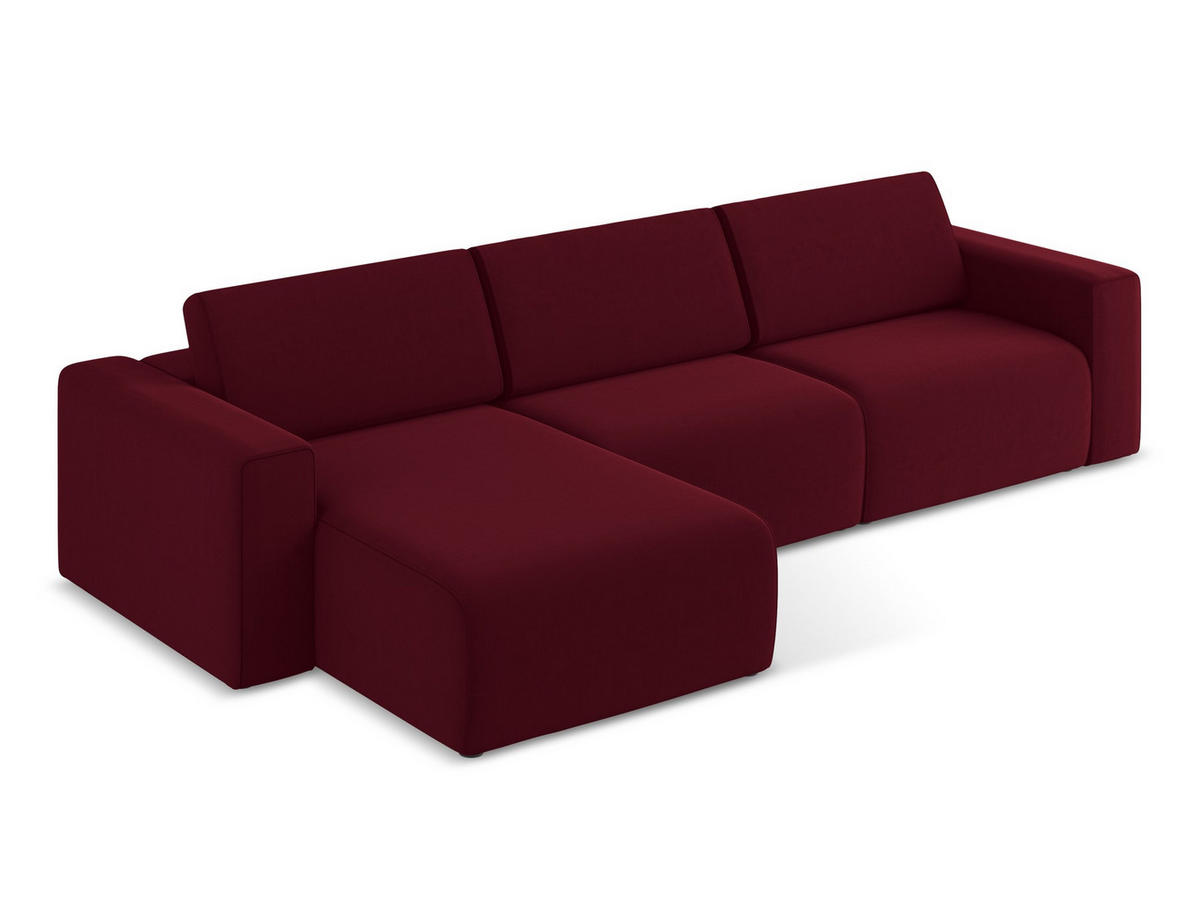 ECKSOFA Links Samt Stoff Rot - Bordeaux/Beige, Kunststoff/Textil (167/314cm) - Makamii