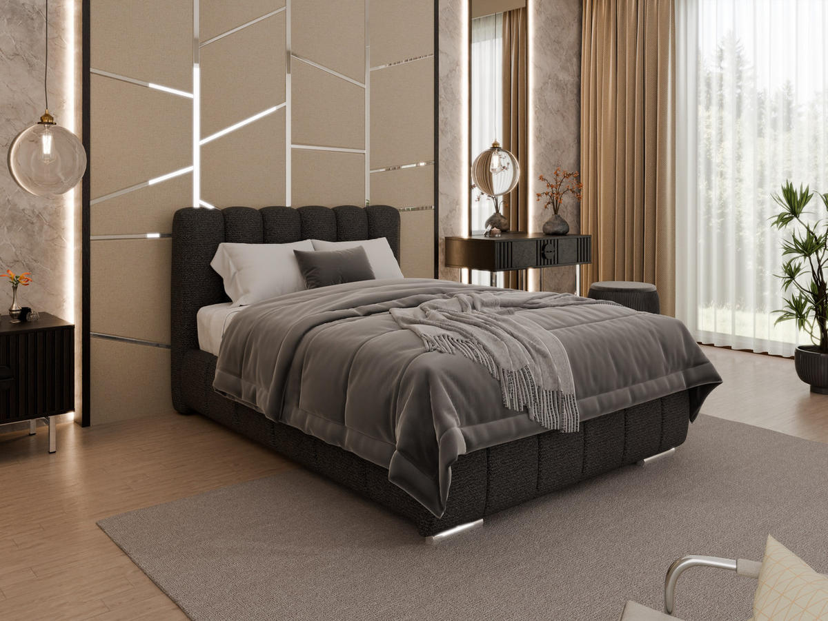 POLSTERBETT Zaira 120x200cm – Elegantes Polsterbett für modernen Wohnstil , ZONIERTE MULTI-TASCHEN-FEDERKERN (24cm), schwarz - Schwarz, Holz (120/200cm) - Panda Möbel