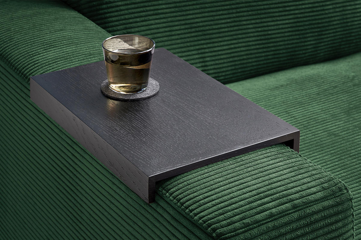 BIG SOFA MIT TABLETT SCHWARZ MADELINE Smaragdgrün Cord - Smaragdgrün/Schwarz, Kunststoff/Textil (290/85/170cm) - KAWOLA