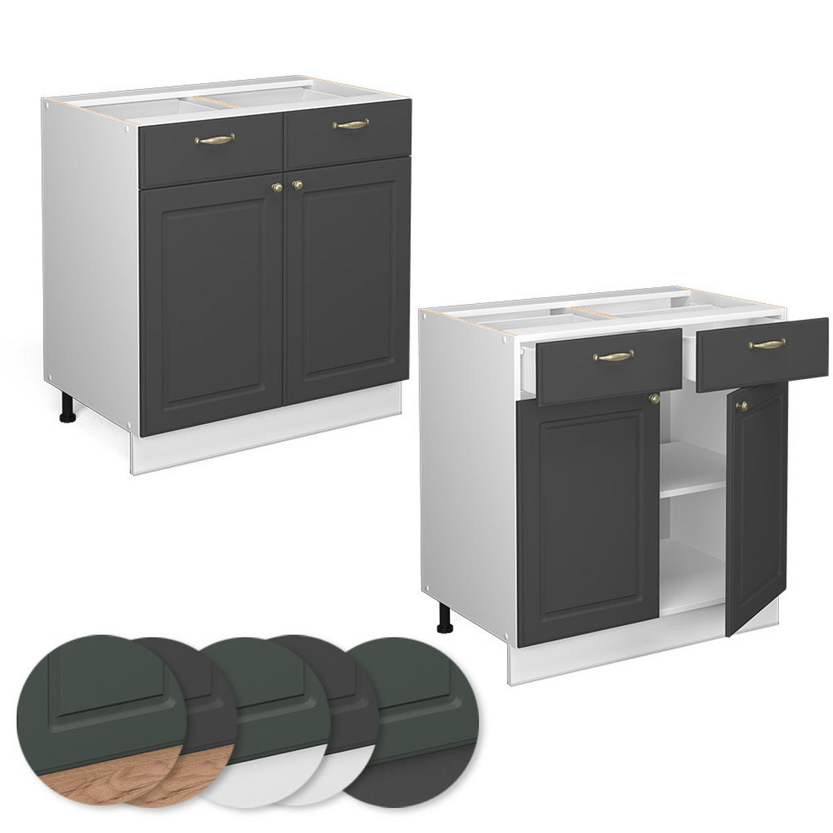 KÜCHENUNTERSCHRANK Fame-Line Anthrazit-Gold 80 cm, AP Marmor - Anthrazit/Weiß, Holzwerkstoff (80/82/60cm) - Vicco
