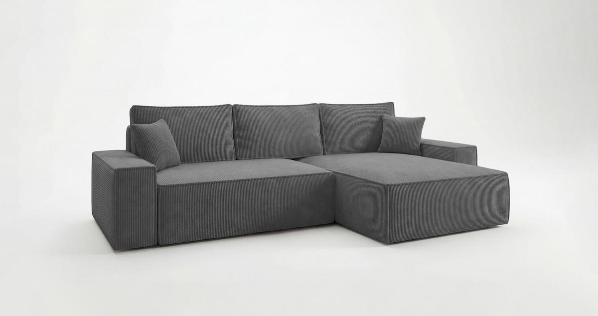ECKSOFA California mit Schlaffunktion Hellgrau Rechts - Grau, Textil (280/184cm) - Cornero