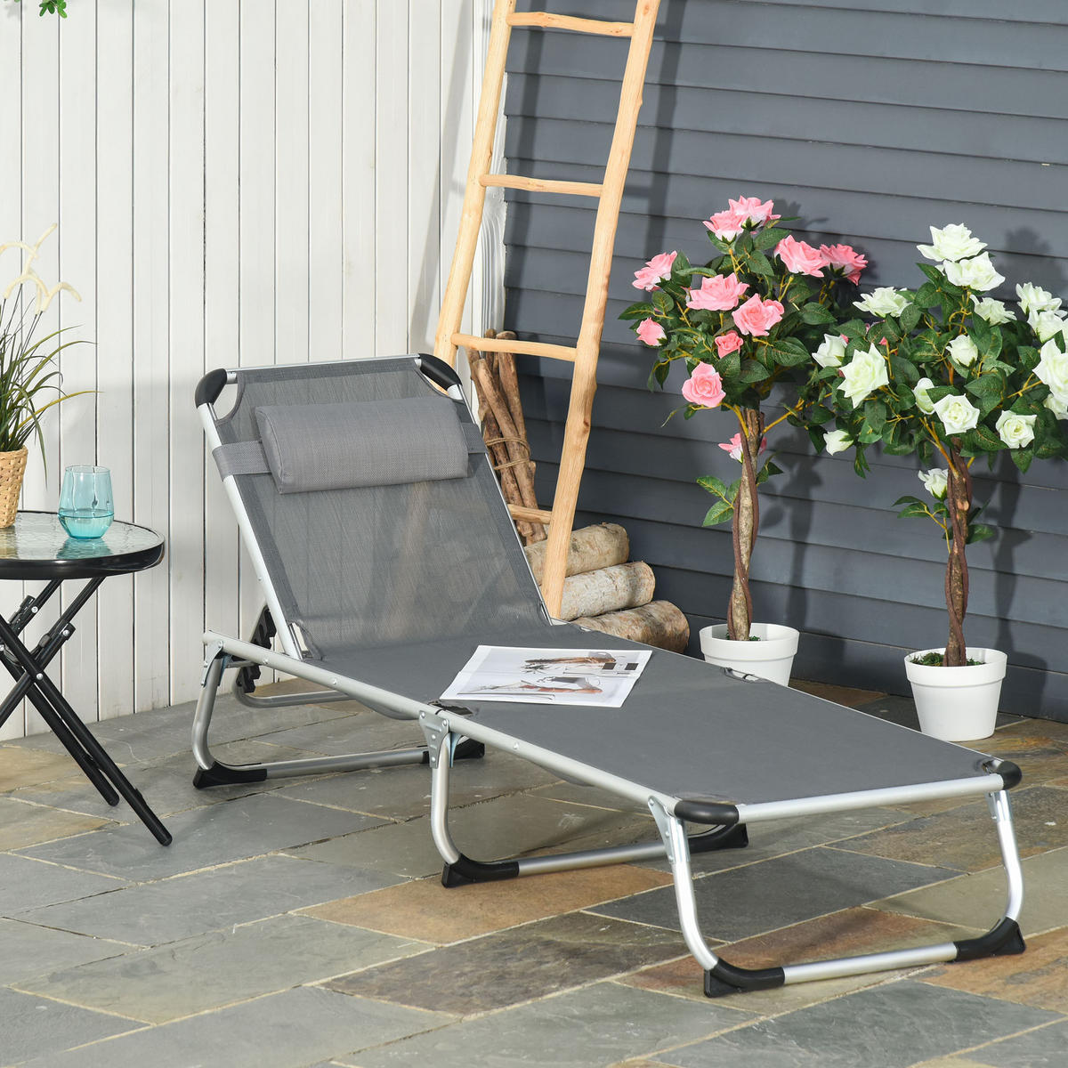 GARTENLIEGE - Grau, Textil/Metall (60/19.5/80cm) - Outsunny