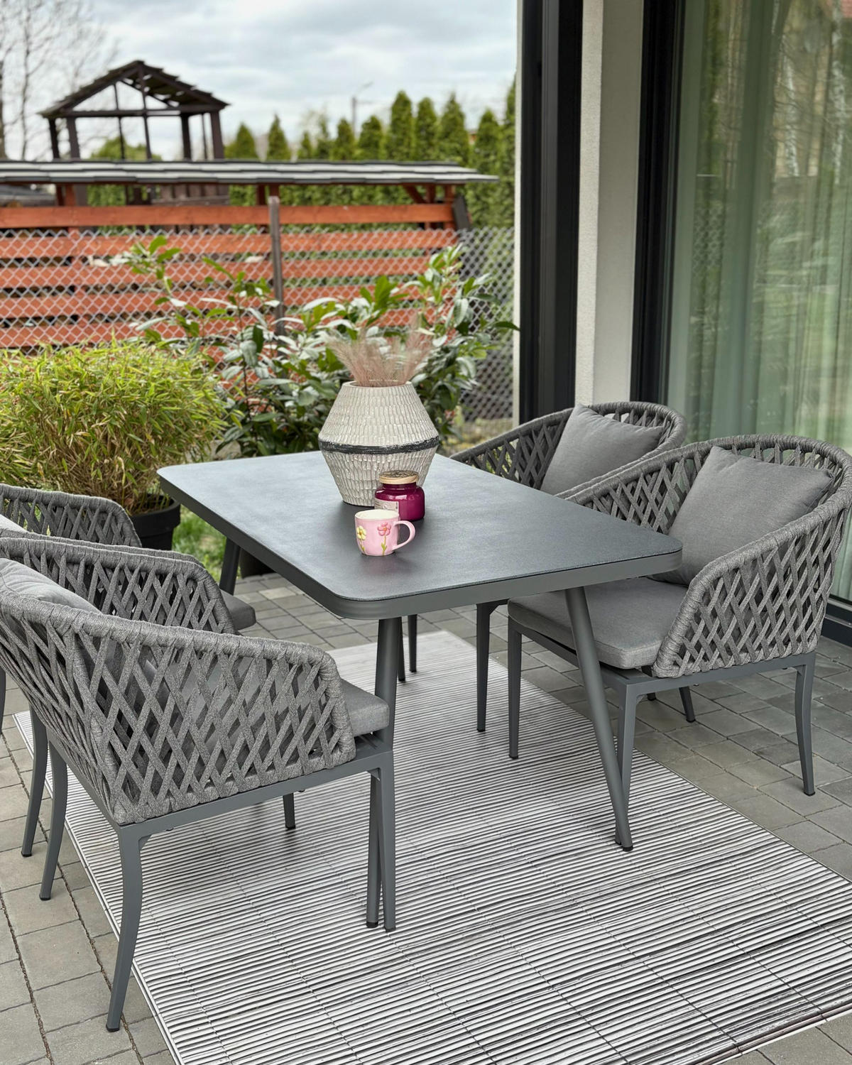 GARTENMÖBEL-SET 4-Sitzer Aluminium/Flechtseil grau Lipari - Grau, Metall - Beliani