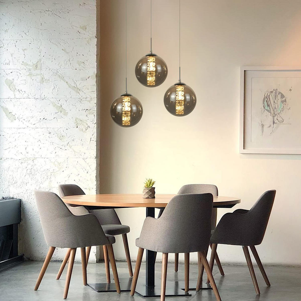 HÄNGELEUCHTE Energie 3-flammig 30/30/150 cm - Grau, Glas (30/30/150cm) - Nettlife
