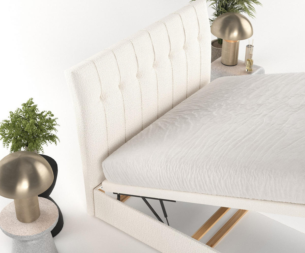 POLSTERBETT Kelsea mit Stauraum 160/200 cm Creme im Alta Stoff - Creme/Schwarz, Holz/Holzwerkstoff (160/200cm) - AltaBeds