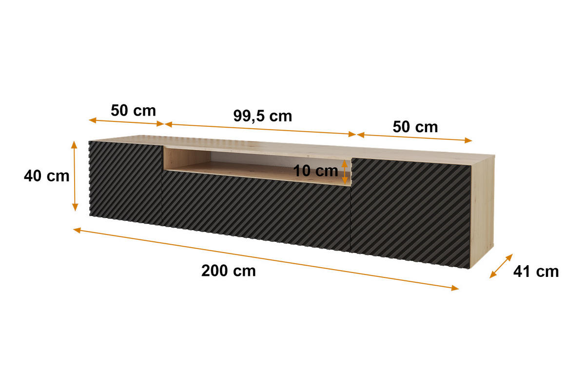 LOWBOARD ZENO-W 200x40x41 cm - Artisan / Schwarz - Schwarz, Holzwerkstoff (200/40/41cm) - ALTDECOR