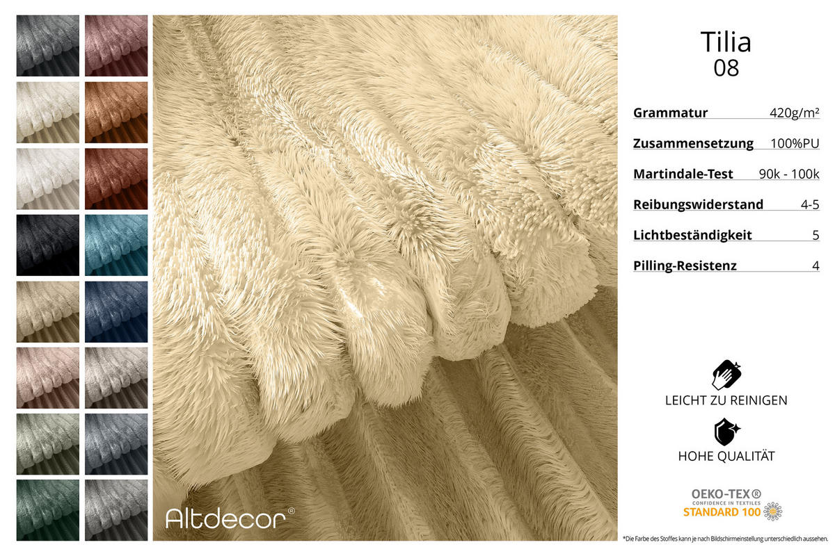 BOXBETT mit Matratze H4 und Lattenrost - TOLO-Z - 200x200 Cord - Ecru - Ecru, Holzwerkstoff (200/200cm) - ALTDECOR