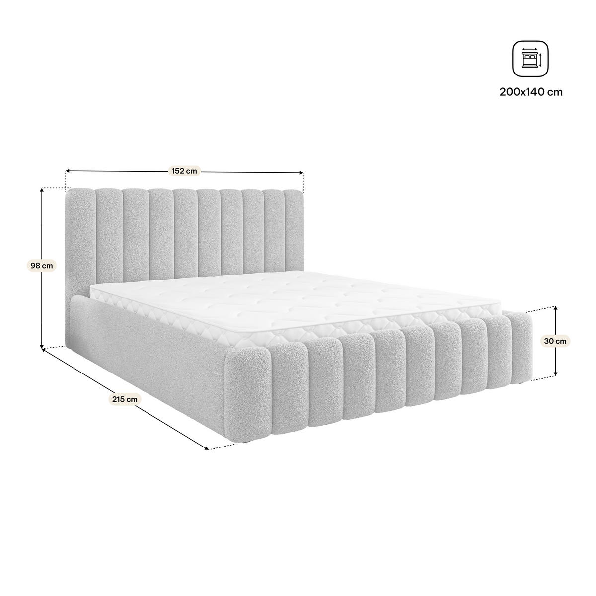POLSTERBETT DINESE Q 140x200 cm mit Bettkästen - Grau - Grau, Holz (140/200cm) - MASSENO