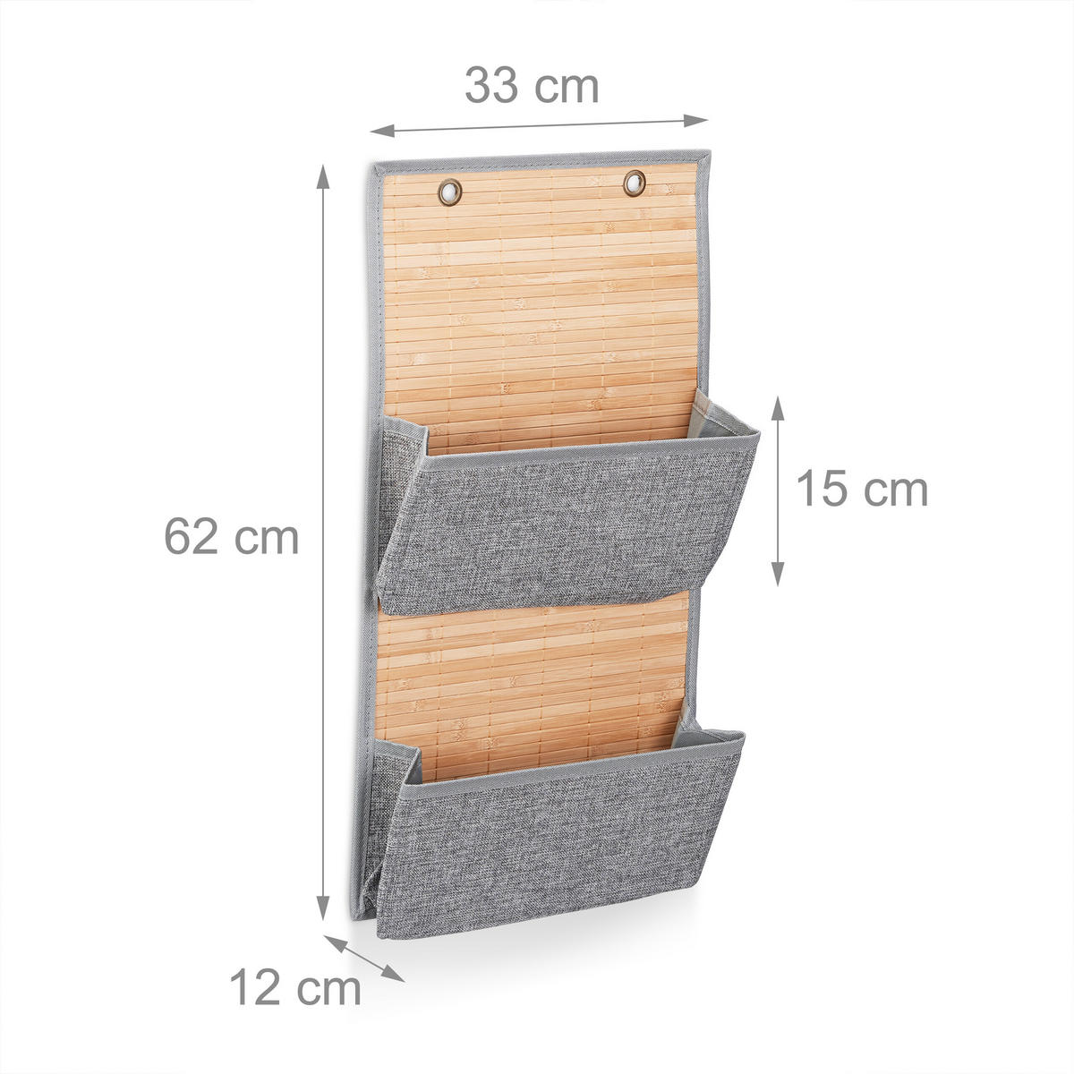 HÄNGEORGANIZER Natur Bambus Polyester Größe M 2-Fächer - Multicolor, Holz/Wellpappe (33/62/12cm) - Relaxdays
