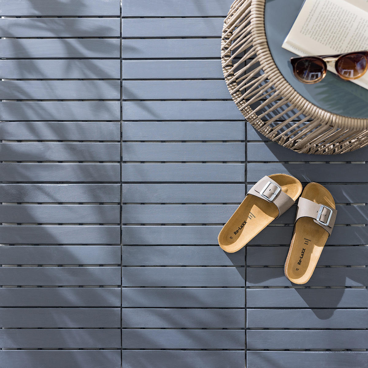 TERRASSENFLIESE - 33er-Set - Akazie massiv - Grau, Holz/Kunststoff (30/30/2.4cm) - home24