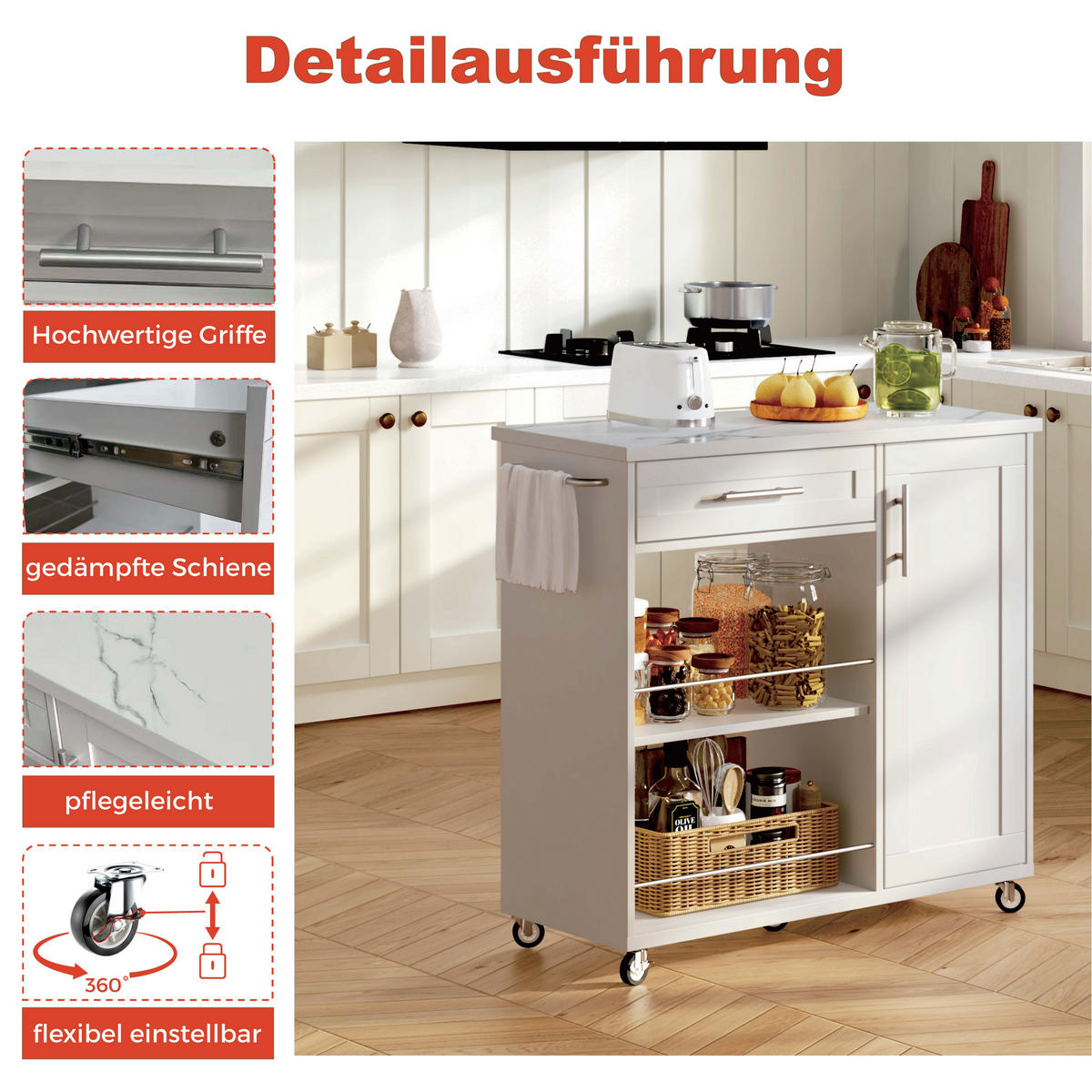 KÜCHENINSEL 90/62/90 cm Weiß mit 1 Schubladen, Schrank, offenen Regalen und Handtuchhalter - Weiß, Holz/Holzwerkstoff (96/89.5/40cm) - Oxeza