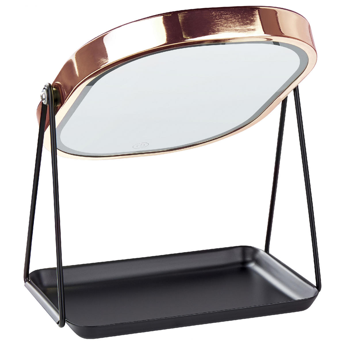 KOSMETIKSPIEGEL roségold mit LED-Beleuchtung 20/22 cm Dordogne - Roségold/Schwarz, Metall (13/32/24cm) - Beliani