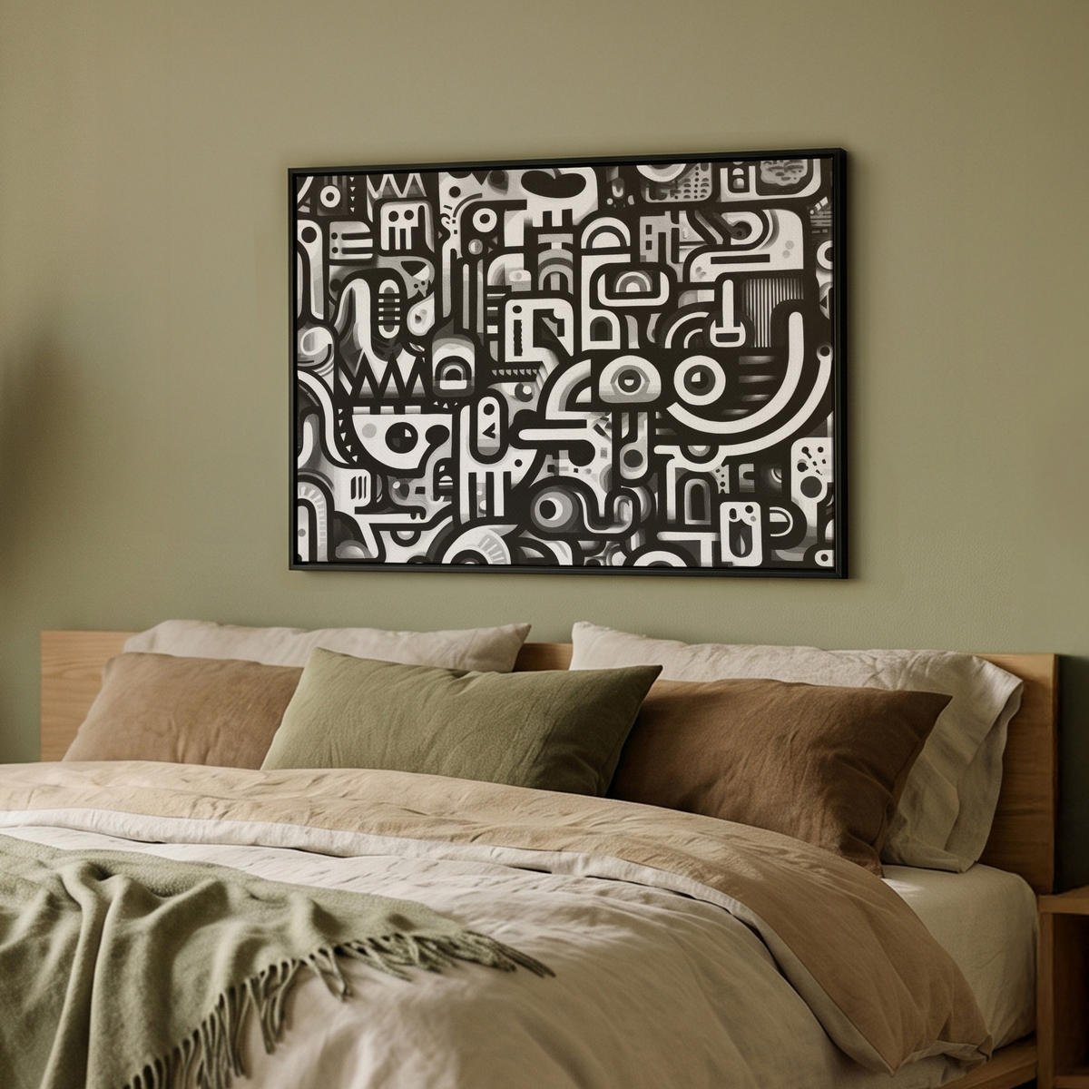 LEINWAND Bilder mit Rahmen - Symbole - Abstrakt - Grafik - Schwarz - 70x50 - Schwarz, Textil (70/50cm) - MuchoWow