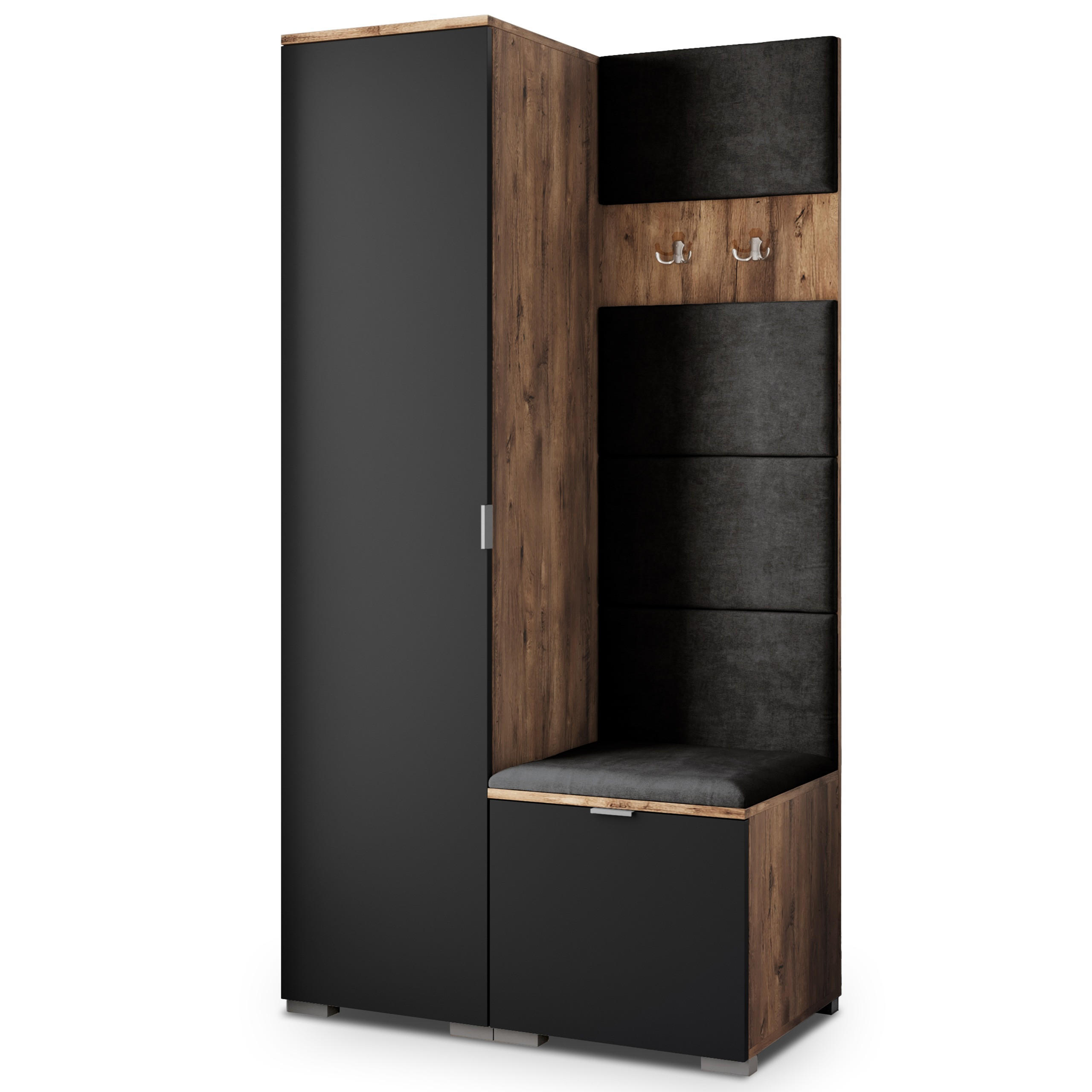 Masseno Garderobenschrank Eiche, Schwarz, Schwarz 95x181x51 cm