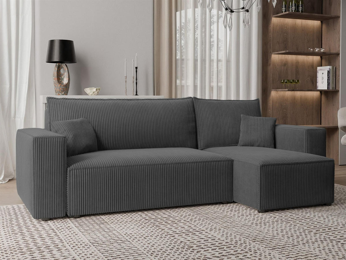 ECKSOFA Adara Mit Schlaffunktion - Dunkelgrau, Holzwerkstoff/Textil (145/244cm) - Fun Möbel