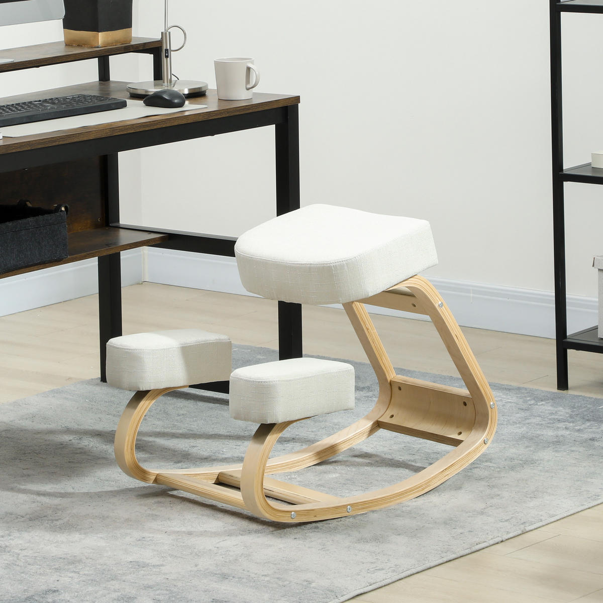 KNIESTUHL Birke Polyester Cremeweiß - Creme, Holz (51/58/69cm) - Vinsetto