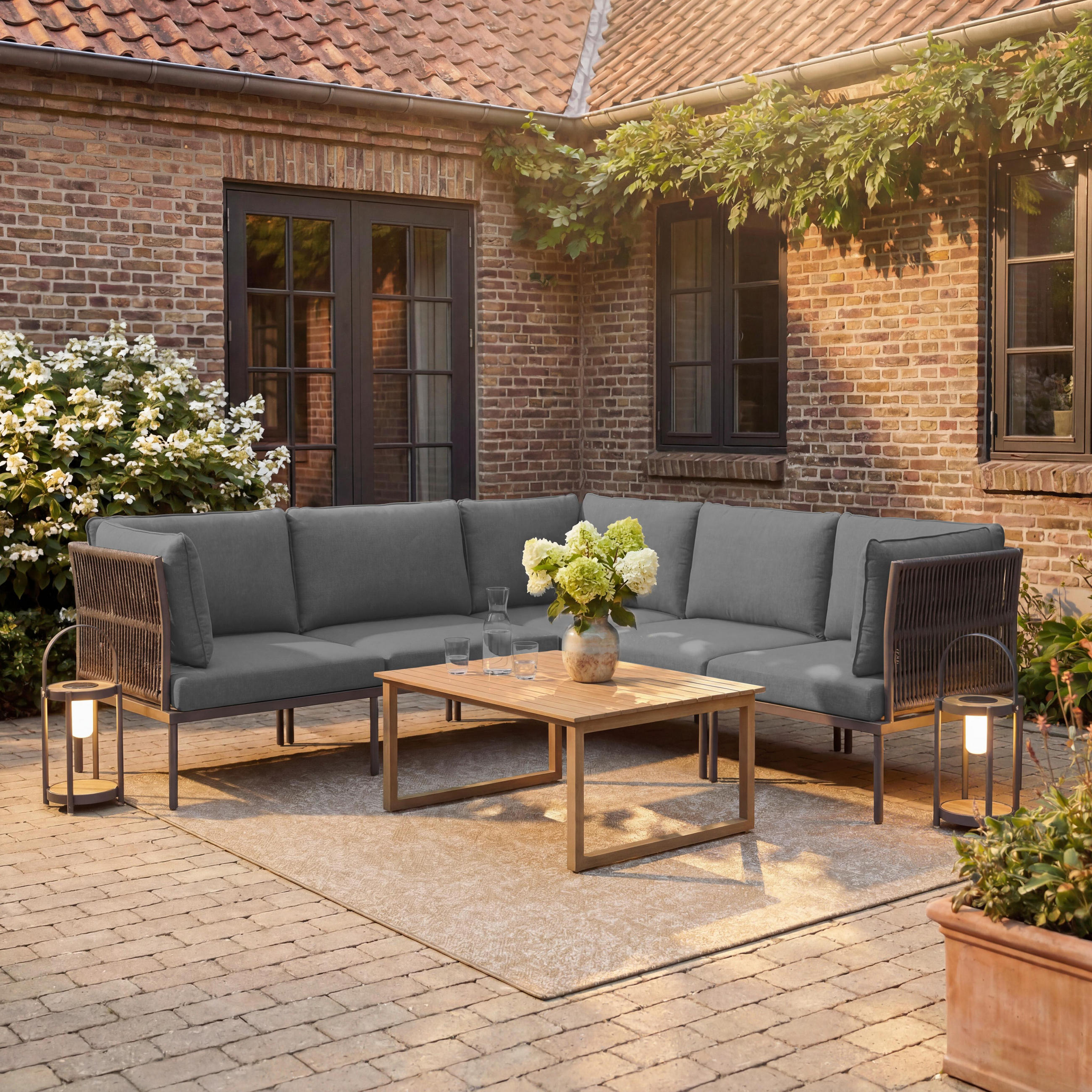 LOUNGEGARNITUR Elora Hellgrau Outdoorstoff/Metall +Abdeckung - Hellgrau, Metall
