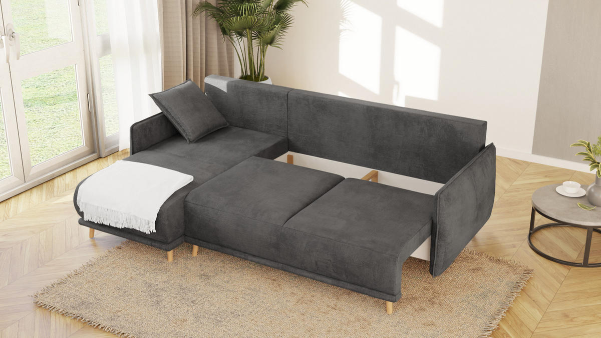 ECKSOFA Chroma Graphit Luxusmicrofaser - Graphitfarben/Braun, Holz/Textil (238/170cm) - S-Style Möbel