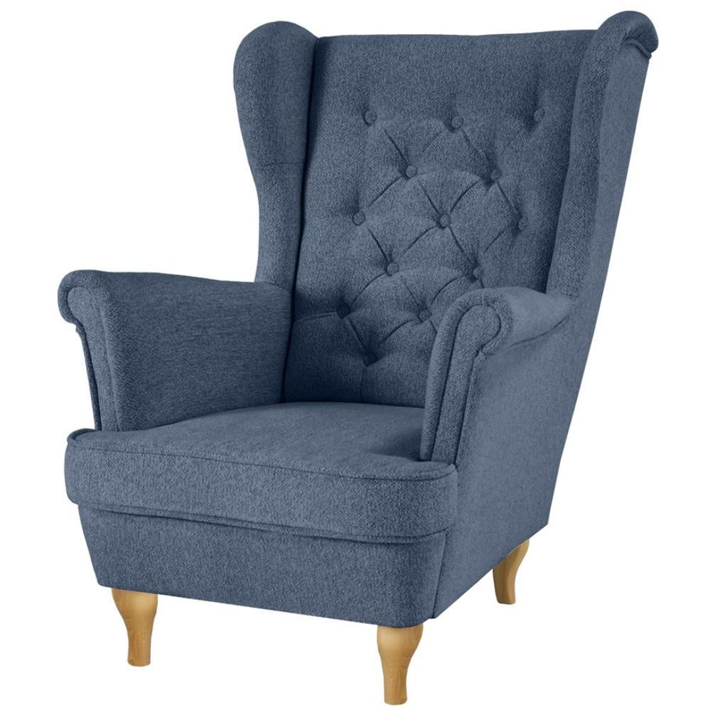 CHESTERFIELD-SESSEL Falco dunkelblau mit Buche Holzbeinen - Dunkelblau, Holz/Textil (82/102/92cm) - Beautysofa
