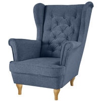 CHESTERFIELD-SESSEL Falco dunkelblau mit Buche Holzbeinen - Dunkelblau, Holz/Textil (82/102/92cm) - Beautysofa