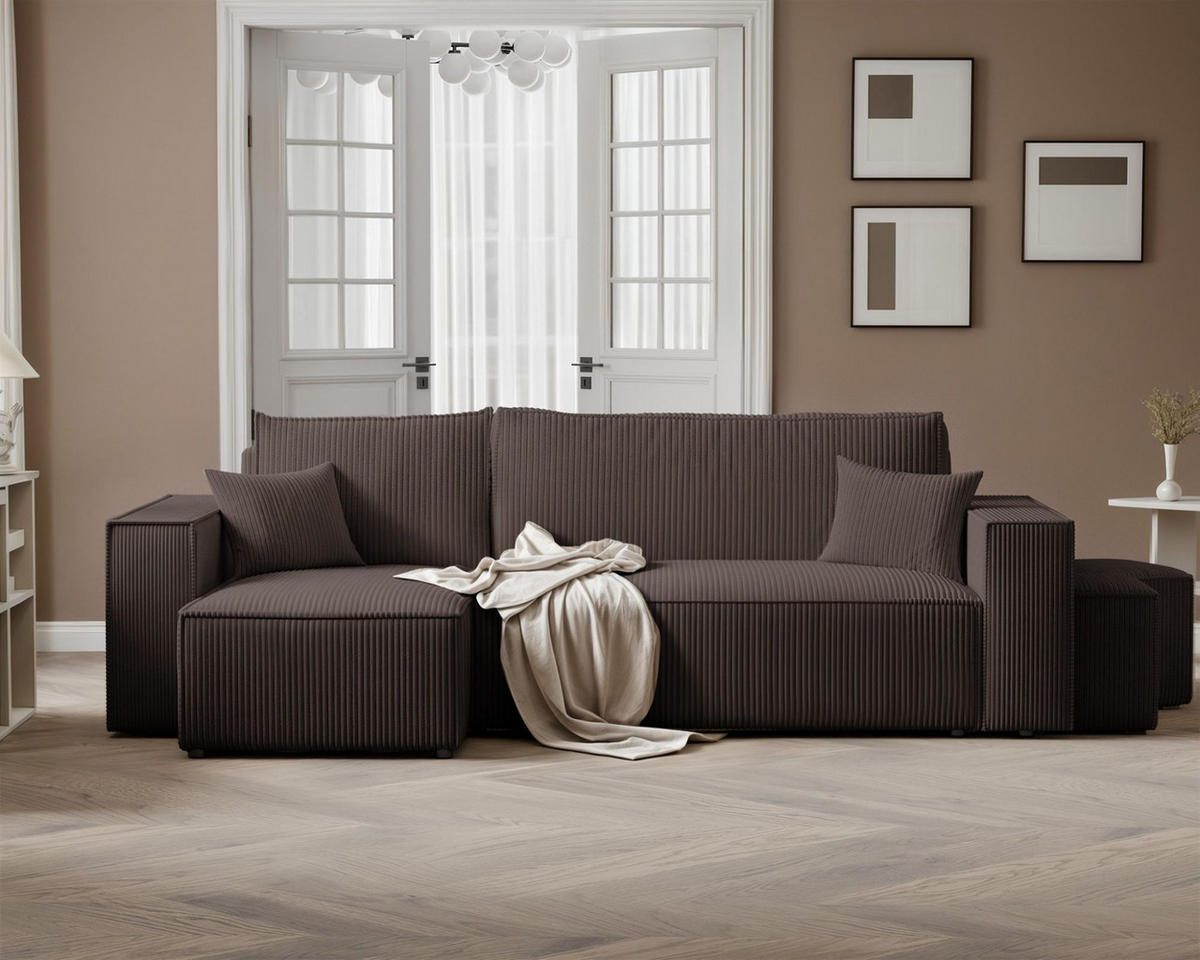 ECKSOFA Adara Inkl. Hocker - Braun, Holzwerkstoff/Textil (262/145cm) - Fun Möbel