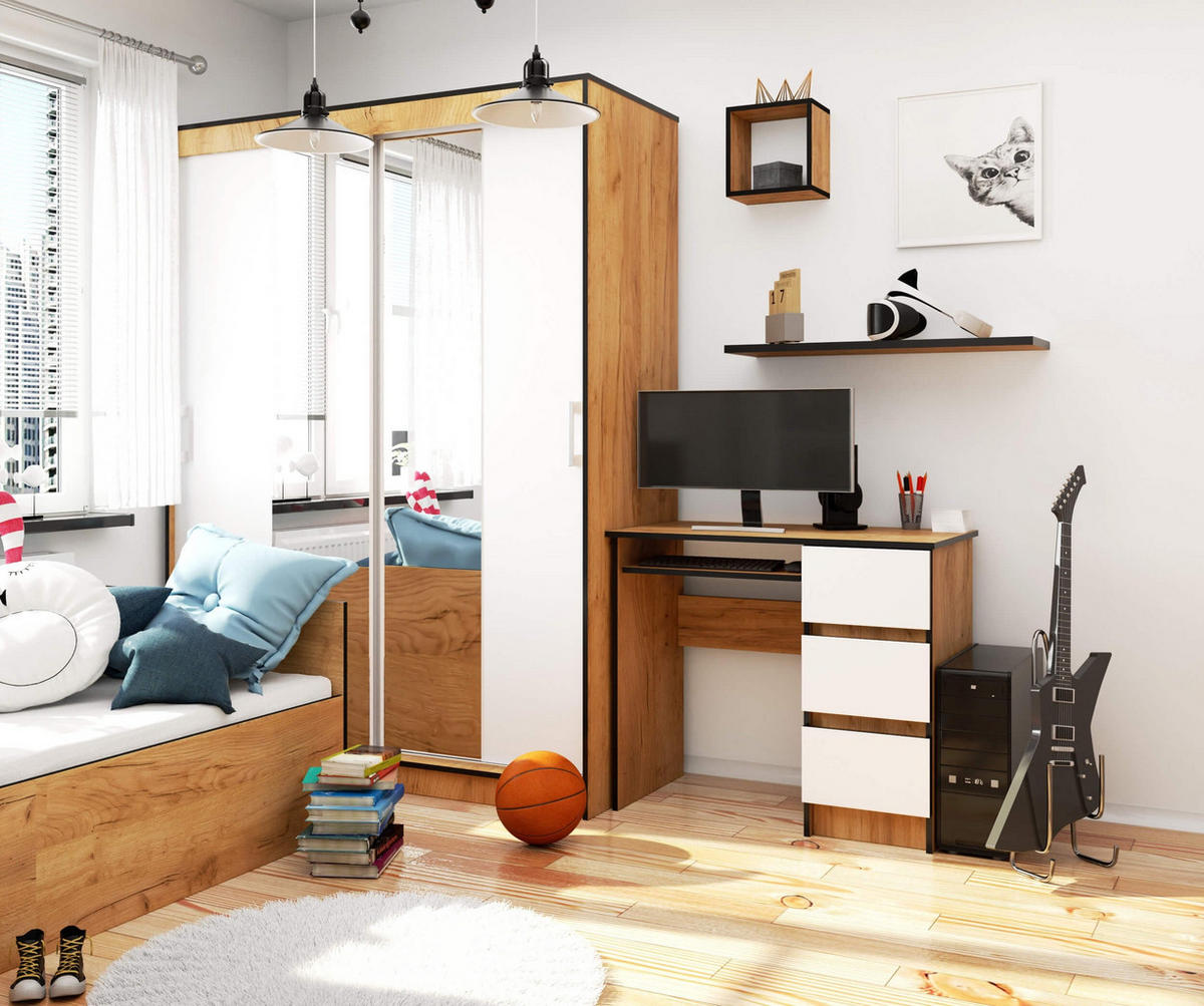 SCHREIBTISCH Rechts 3 Schubladen, Craft-Weiß, 90x50x77 cm - Weiß/Nickelfarben, Holz (50/90/77cm) - Milordbikes