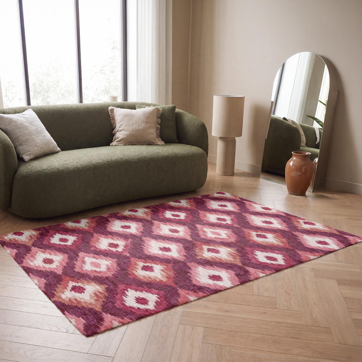 KOBERCE - Diamantové tvary - Ružová - Vzor - Textúra - 180x120 cm - bordová, textil/plast (180/0.4cm) - OnlyWow