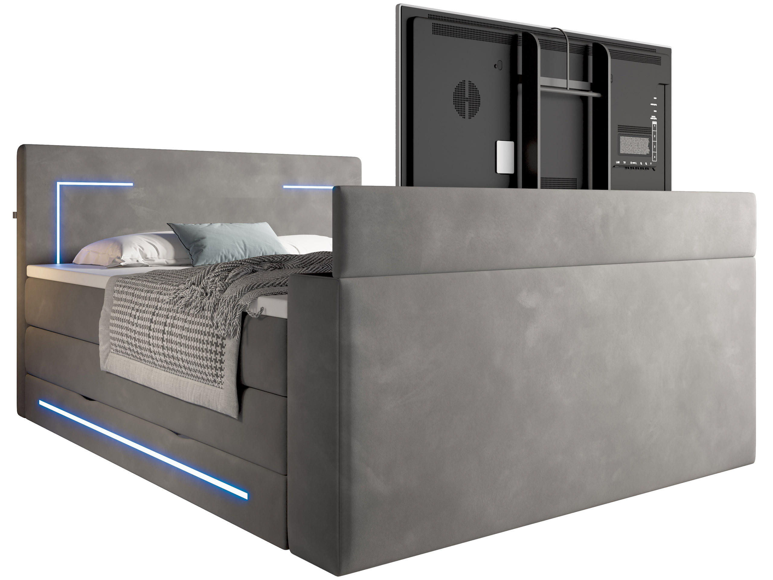 BOXSPRINGBETT Monaco anthrazit 160/200 cm H3/H4 Samt mit TV-Lift - Anthrazit, Textil (160/200cm) - wonello
