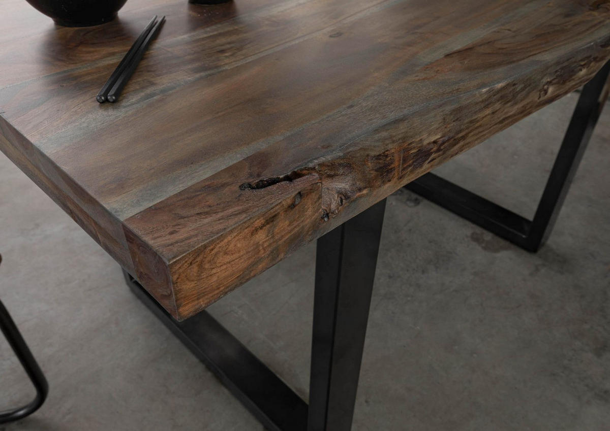 BAUMTISCH Akazie 140x90x77 grau lackiert / U-Beine anthrazit glänzend FREEFORM 5 - Anthrazit/Grau, Holz (140/90/77cm) - Massivmoebel24