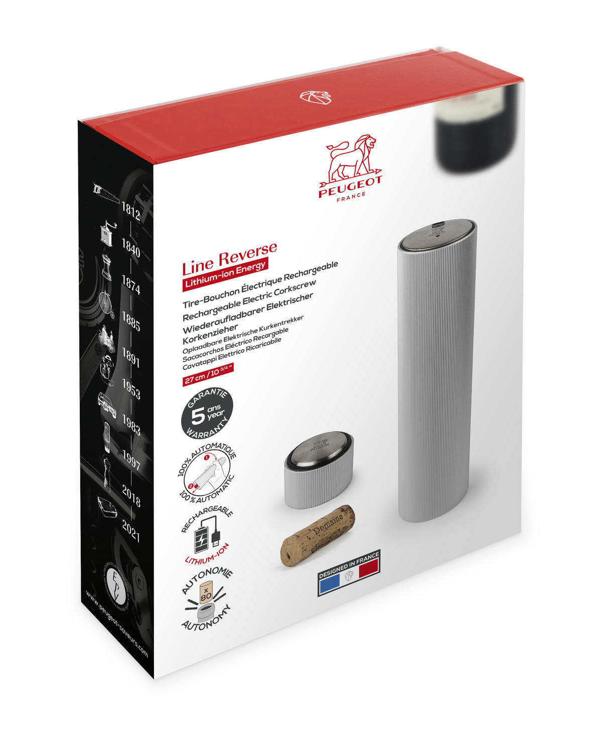 KORKENZIEHER Elektrisch Line Reverse 21cm Aluminium - Grau, Metall (5.5cm) - PEUGEOT