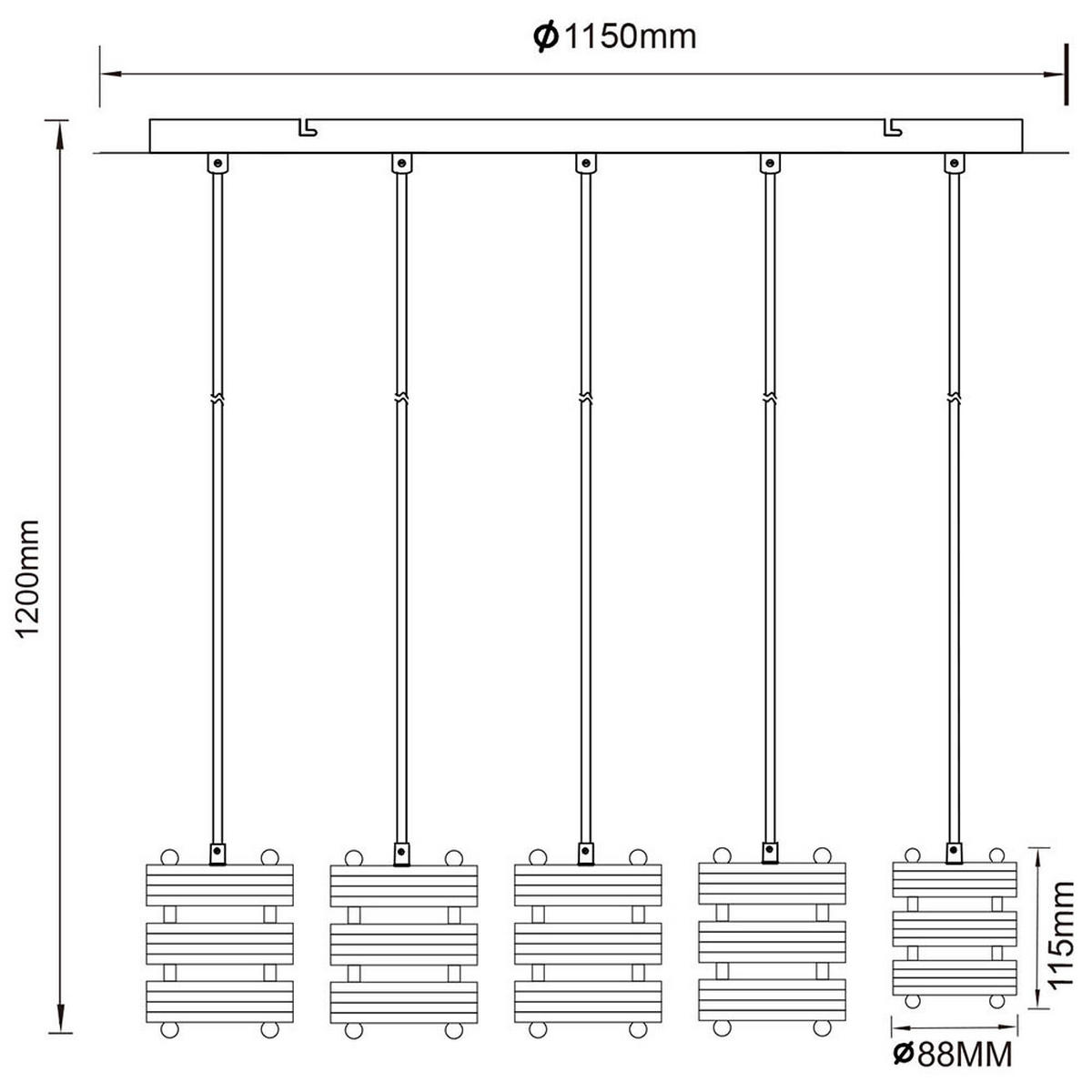 HÄNGELEUCHTE ANGELINE Metall Schwarz Holzoptik - Schwarz, Metall (116/10/120cm) - Globo Lighting