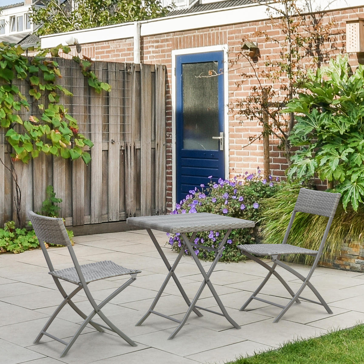 BISTROSET Polyrattan 3tlg. - Grau, Kunststoff - Outsunny