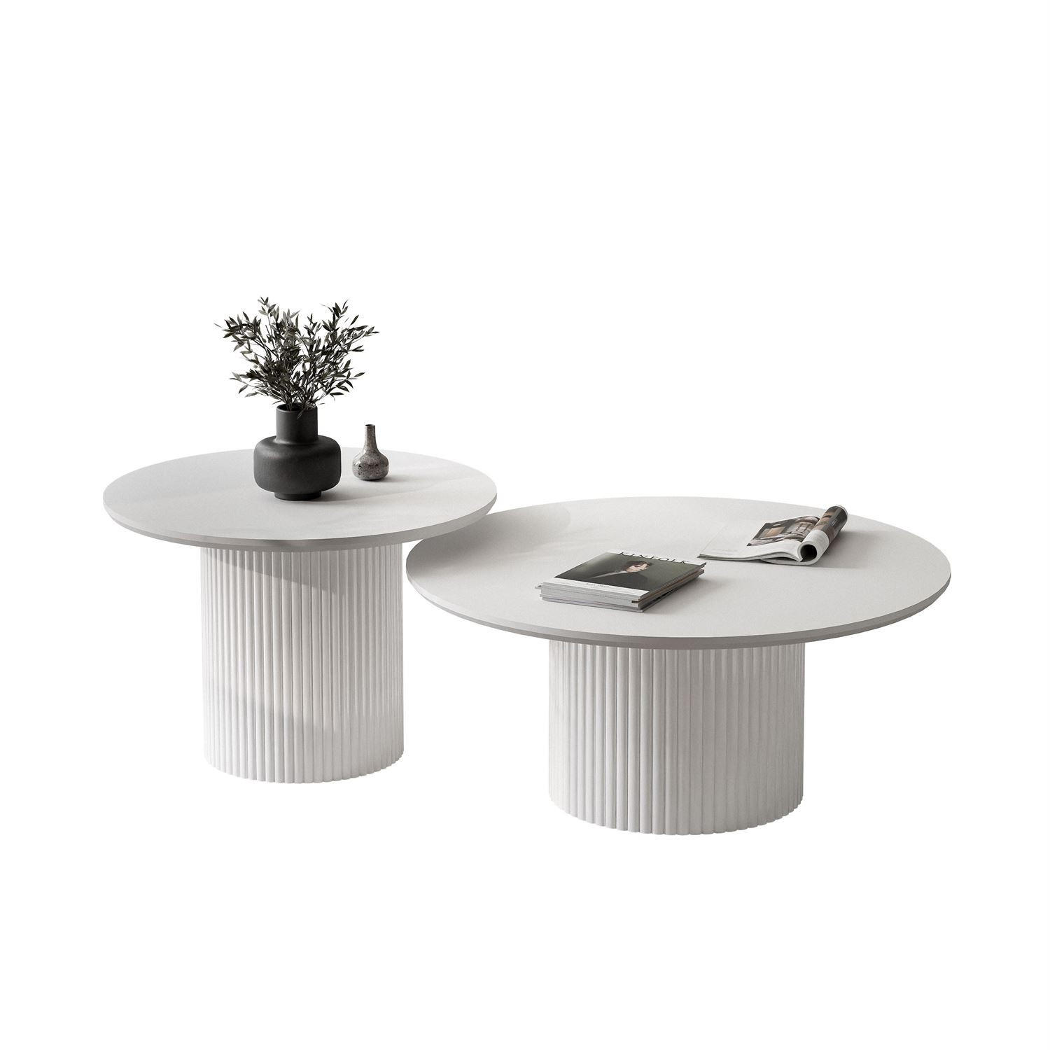 COUCHTISCH-SET OVI mit geriffeltem Sockel - Weiß, Holzwerkstoff (80/80/42cm) - Lookway