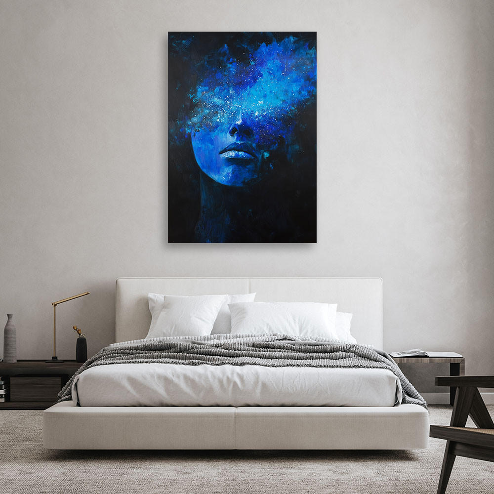 WANDBILD blaue abstraktion des frauengesichts - Blau, Textil (70/100cm) - Feeby