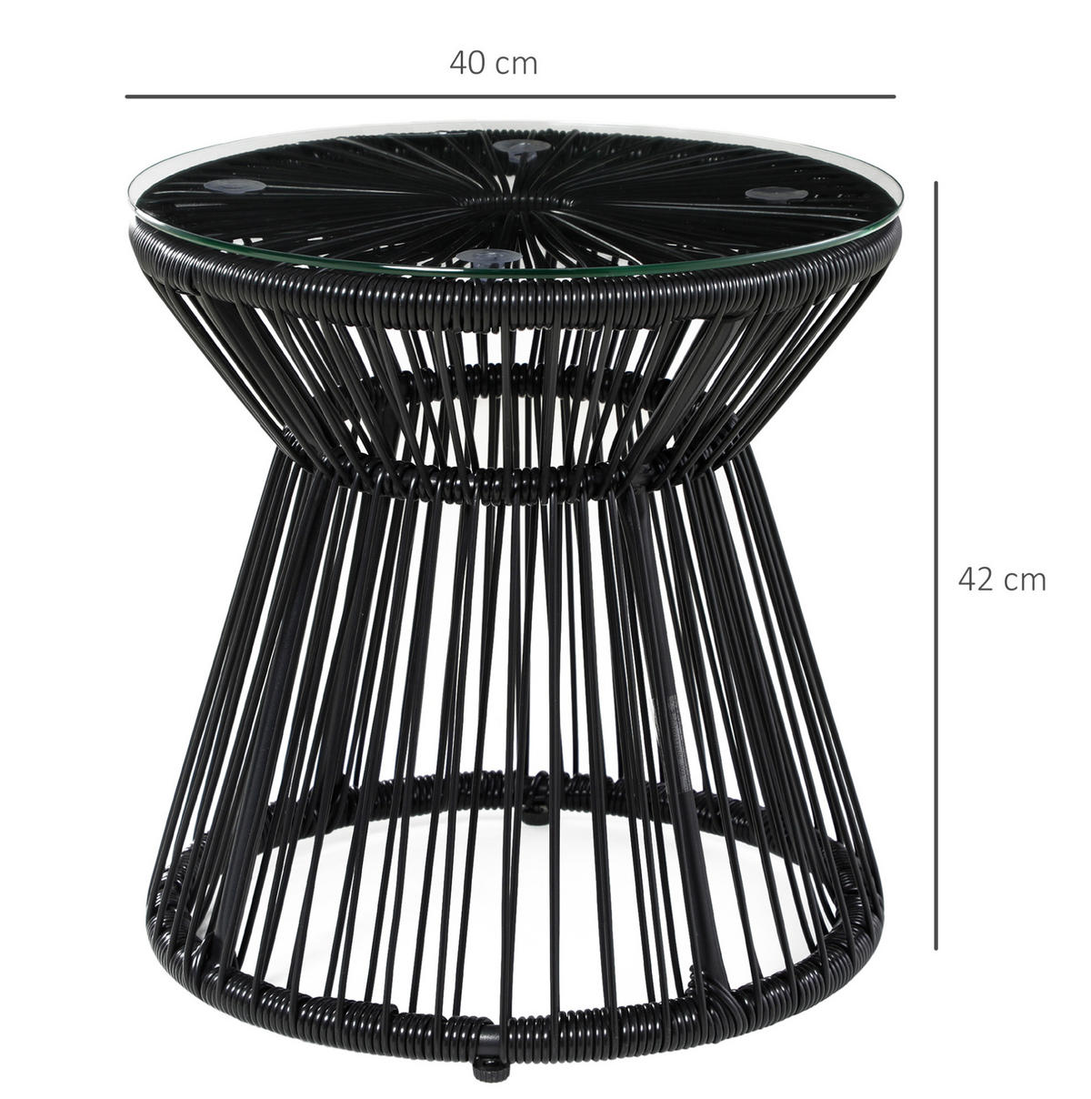 LOUNGETISCH 40/40/42 cm schwarz aus Rattan mit Glasplatte - Schwarz, Metall (40/40/42cm) - OKWISH
