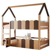 ETAGENBETT 90/200 cm in Naturholz, hausförmig mit Sicherheitsgeländern - Naturfarben, Holz (90/200cm) - OKMYHOME