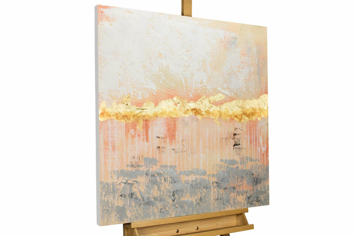 ÖLGEMÄLDE 80/80 cm - Pink/Beige, Holz/Textil (1.6/80cm) - KUNSTLOFT