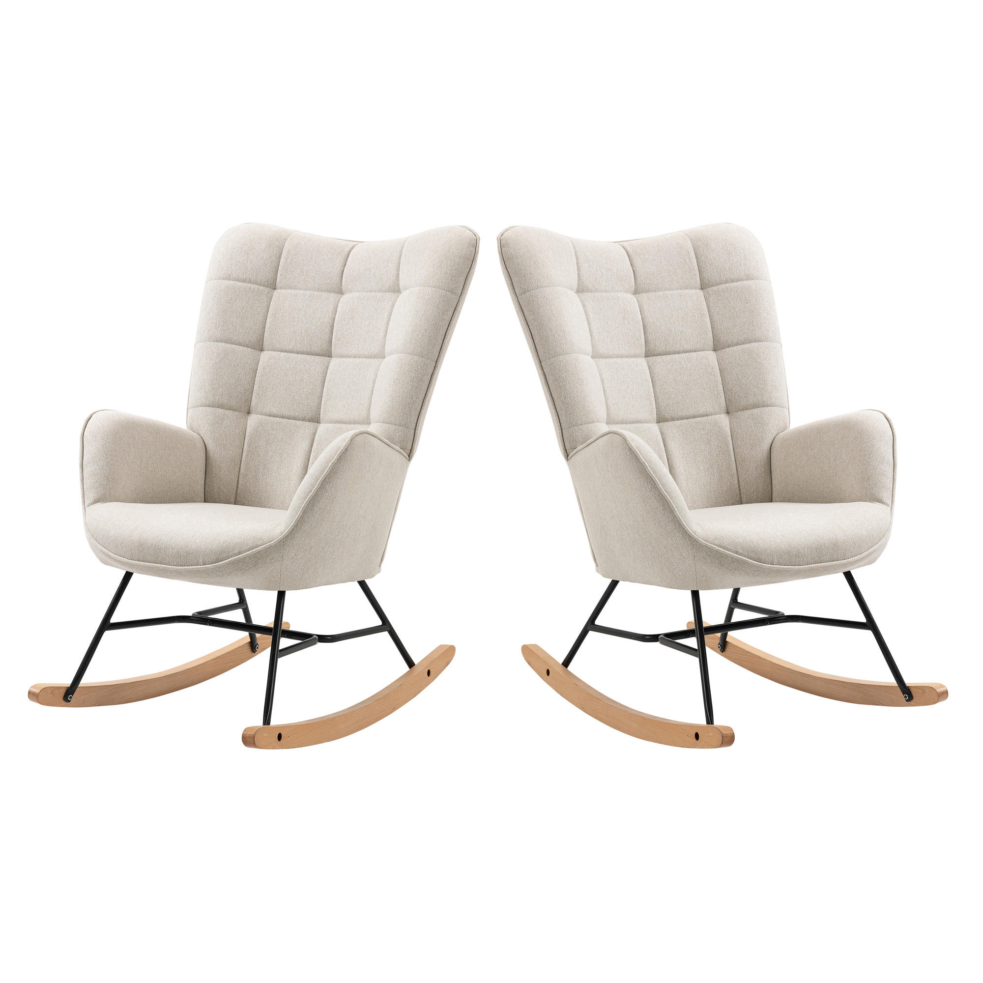 2ER Set Schaukelstuhl Massivholz, Beige - Beige, Textil (66/98/84cm) - Meubles Cosy