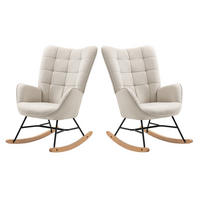 2ER Set Schaukelstuhl Massivholz, Beige - Beige, Textil (66/98/84cm) - Meubles Cosy