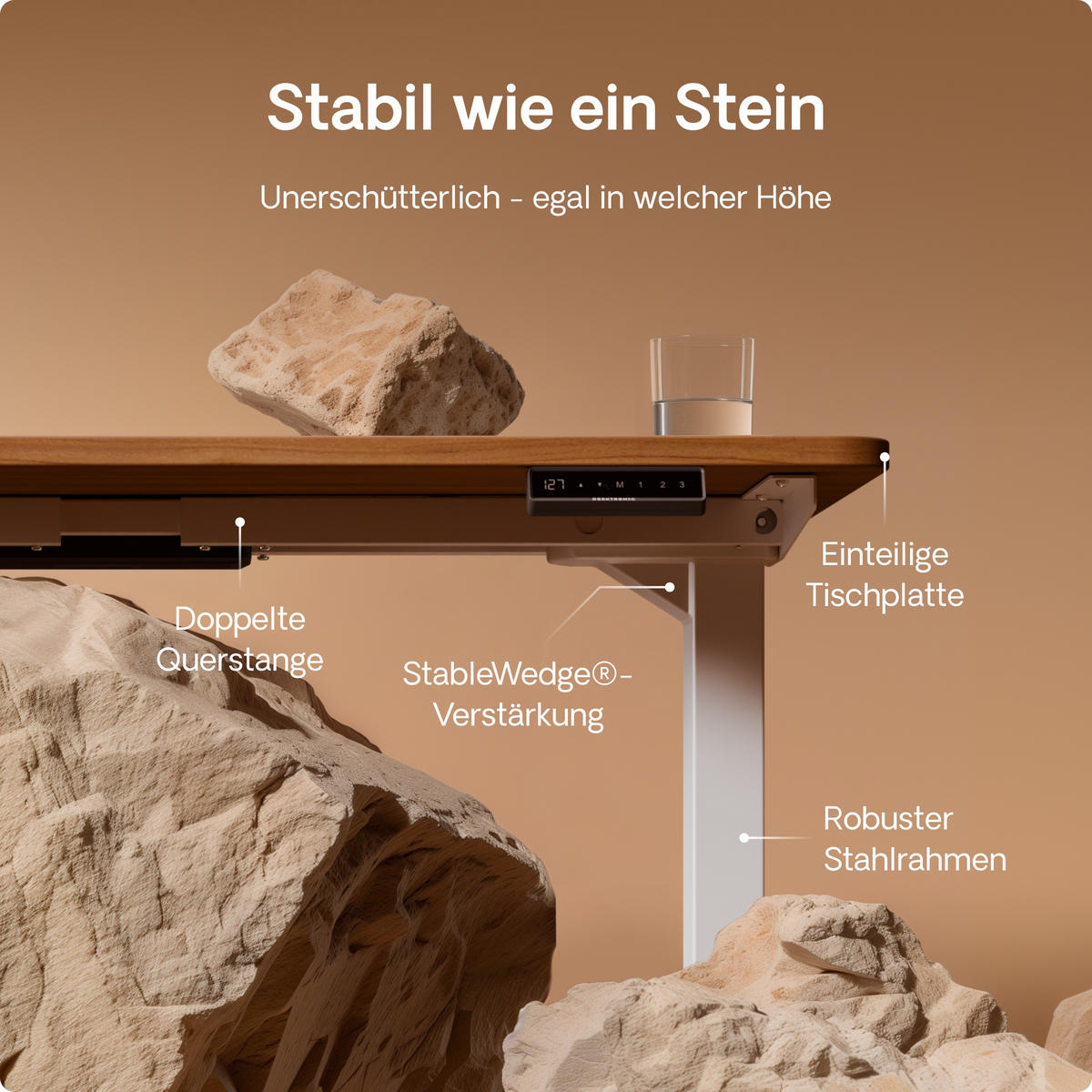 SCHREIBTISCH Elektrisch Höhenverstellbarer HomePro 120x60cm Weiß/Walnuss mit Memory-Funktion, Anti-Kollisions Technologie - Walnussfarben/Weiß, Holzwerkstoff (60/120/62cm) - Desktronic