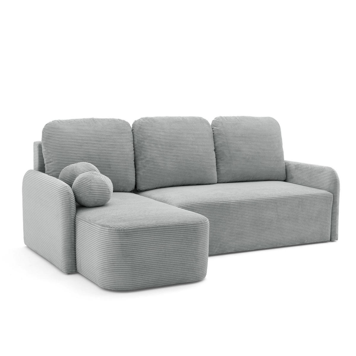 ECKSOFA CASPER L Links mit Schlaffunktion 132x198 Cord Grau - Schwarz/Grau, Holz/Kunststoff (217/145cm) - NACANAPA