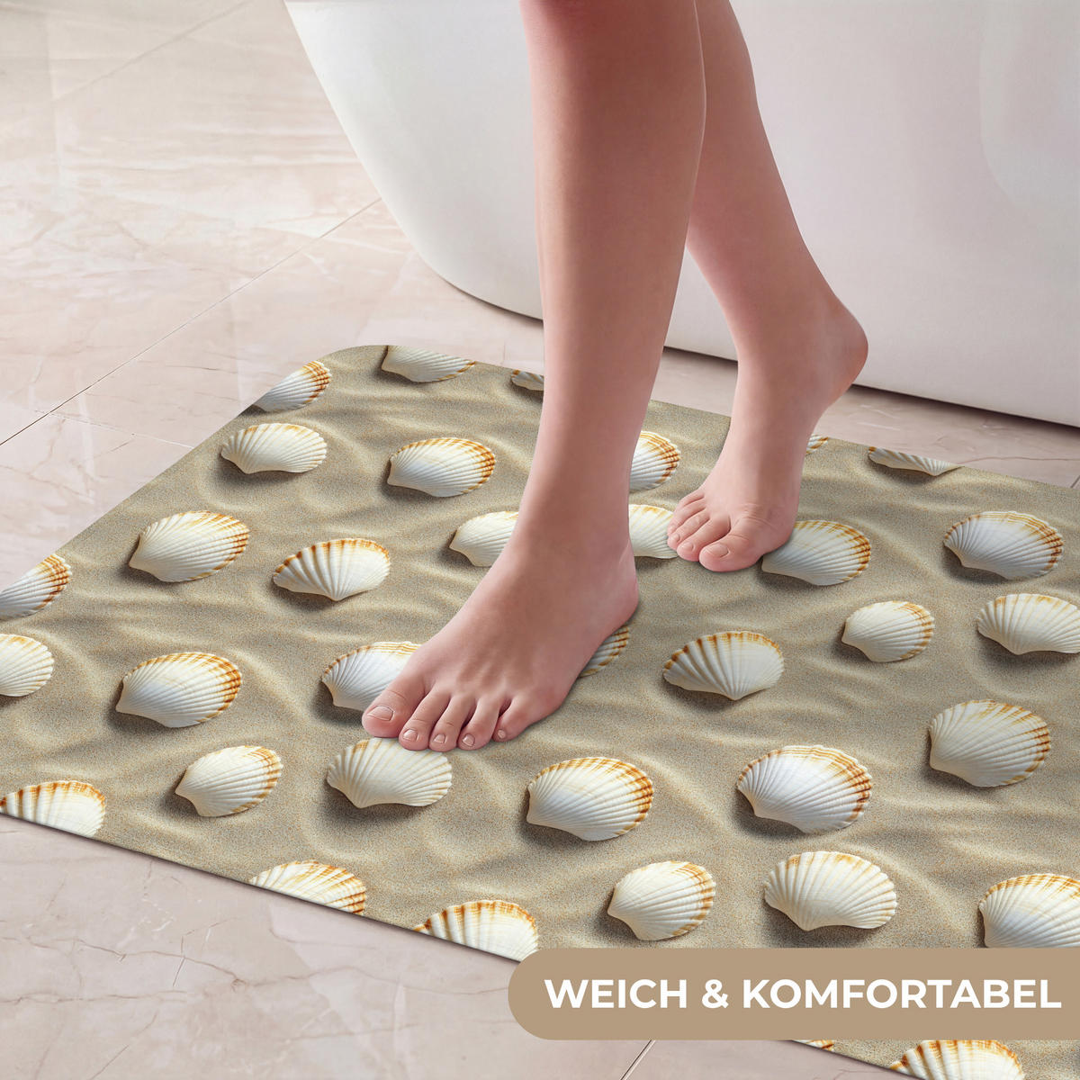 KOUPELNOVÁ PŘEDLOŽKA Mušle - Písek - Námořní 80x50 cm - písková barva, textil/plast (80/50cm) - OnlyWow