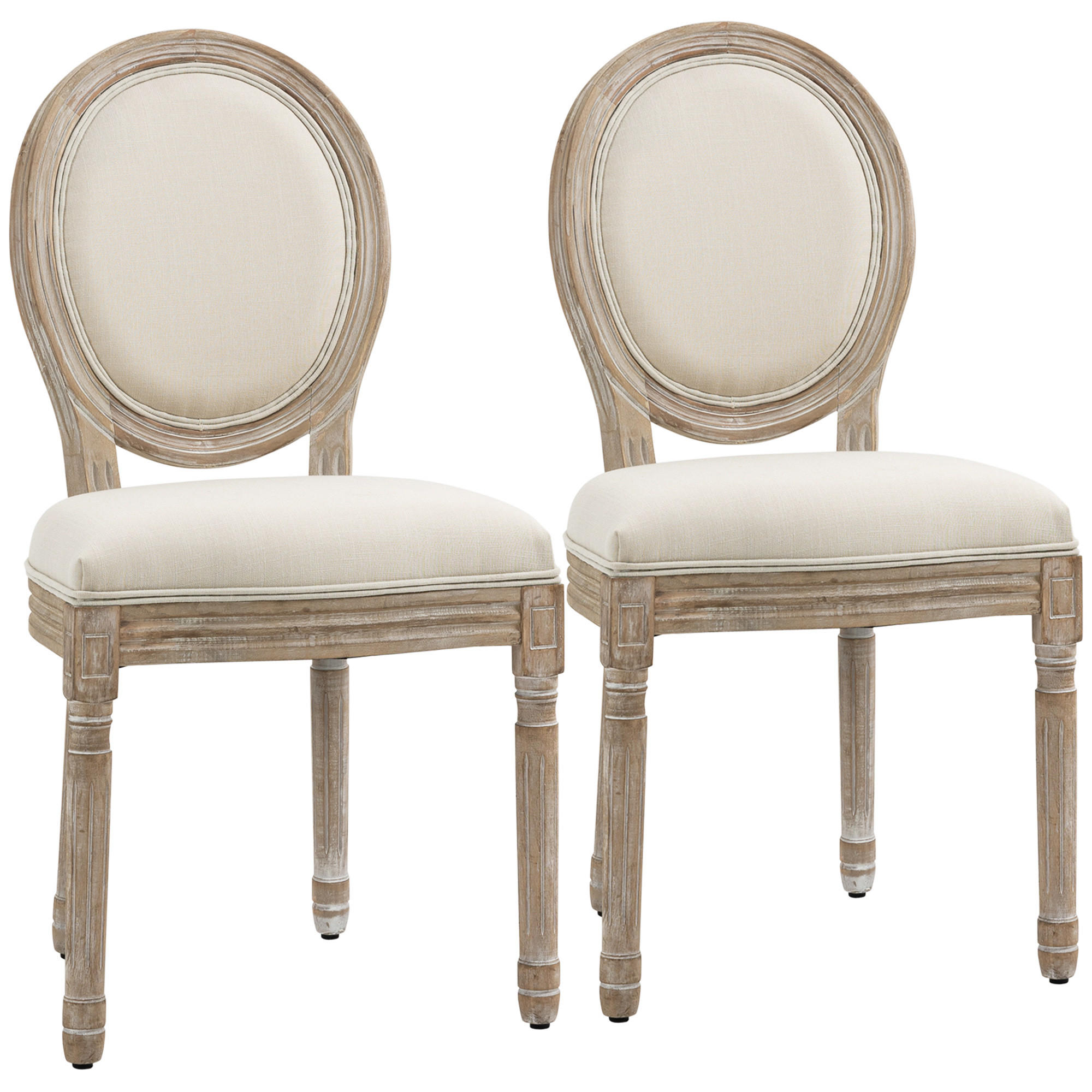 2ER Set Esszimmerstühle Küchenstuhl mit Rattan-Rückenlehne Linen-Touch - Creme, Kunststoff (56/96/49cm) - HOMCOM
