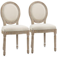2ER Set Esszimmerstühle Küchenstuhl mit Rattan-Rückenlehne Linen-Touch - Creme, Kunststoff (56/96/49cm) - HOMCOM
