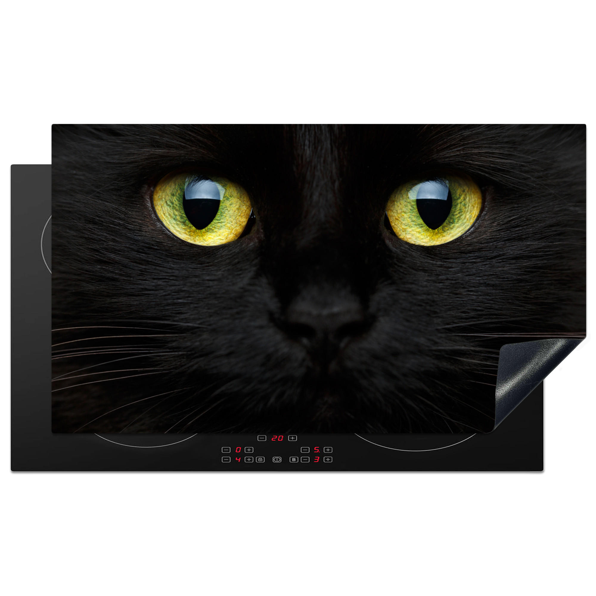 HERDABDECKPLATTE Katze - Augen - Gelb - Schwarz Induktionsschutz 91.6x52.7 cm - Schwarz, Kunststoff (91.6/52.7/0.2cm) - MuchoWow