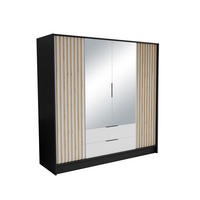 DREHTÜRENSCHRANK PELOR 200/200/51 cm Modern Kleiderschrank 4-türig mit Spiegel Schwarz - Schwarz/Weiß, Holzwerkstoff (200/200/51cm) - MASSENO