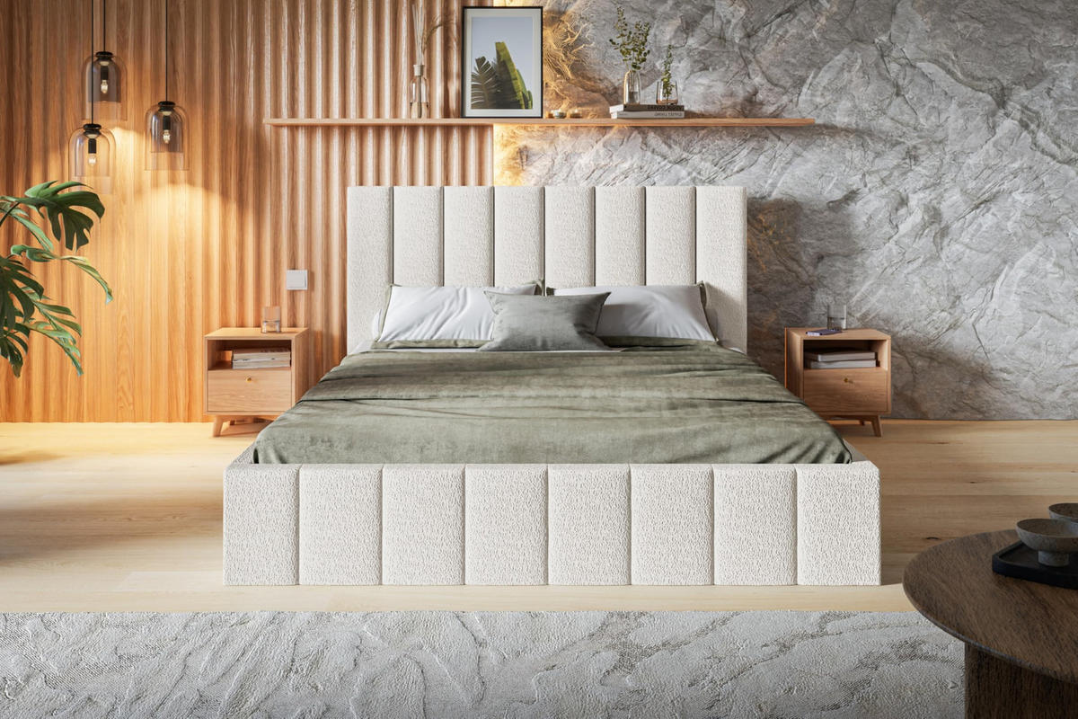 BETT 90x200 - Polsterbett mit Bettkasten und Metallrahmen - Modern Betten - Kuscheliger Catch-Me-Stoff - Kollektion Toledo - Weiß - Weiß, Holz/Textil (90/200cm) - Alpi-Möbel